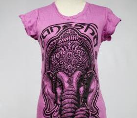 Ganesha T-shirt Yoga Top Hindu God Boho Hippie Purple S M L XL