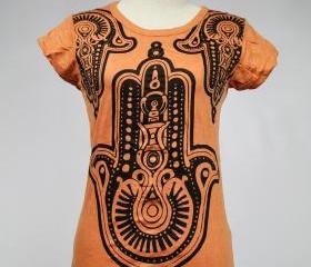 Hamsa T-shirt Orange Yoga Top womens