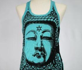 Buddha Tank Top Yoga Singlet Top Turquoise Hindu God S M L XL