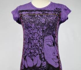Buddha T-shirt Crinkle Cotton Yoga Outfit Hindu God Violet S M L XL