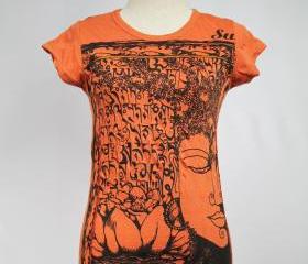 Buddha T-Shirt Yoga Top Orange S M L XL