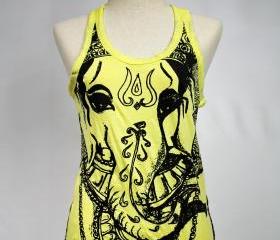 Ganesha Tank Top Yoga Top Buddha Singlet Om Yellow Singlet S M L XL