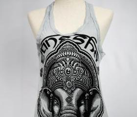 Ganesha Tank Top Yoga Singlet S M L XL Buddha T-shirt Boho Om S M L XL Grey Elephant