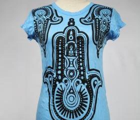 Hamsa T-shirt Blue Yoga Top womens S M L XL Hindu