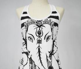 Ganesha Tank Top SIZE S ONLY Hamsa Yoga Clothing Buddha Ganesha Boho Om Pink Elephant